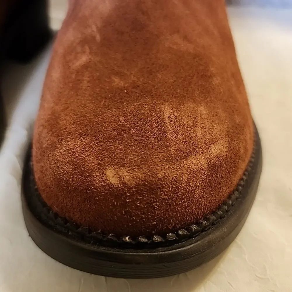 CLARKS NWOB MAYE SHINE BROWN LEATHER SUEDE BOOTS WITH BUCKLE ZIPPERS SIZE 7